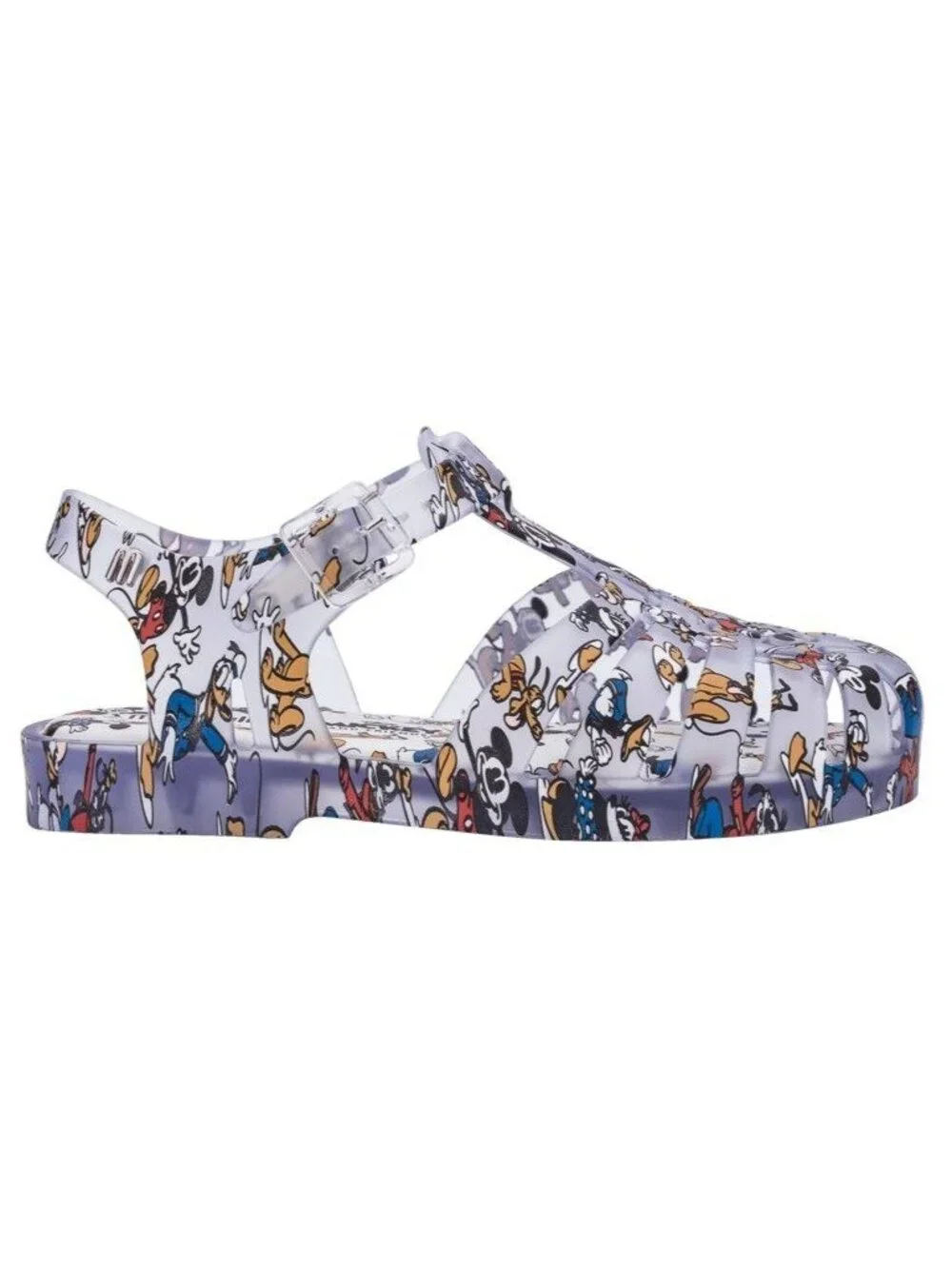 Disney x Mini Melissa Size 2 Gray Mickey & Friends Roman Fisherman Jelly Sandals